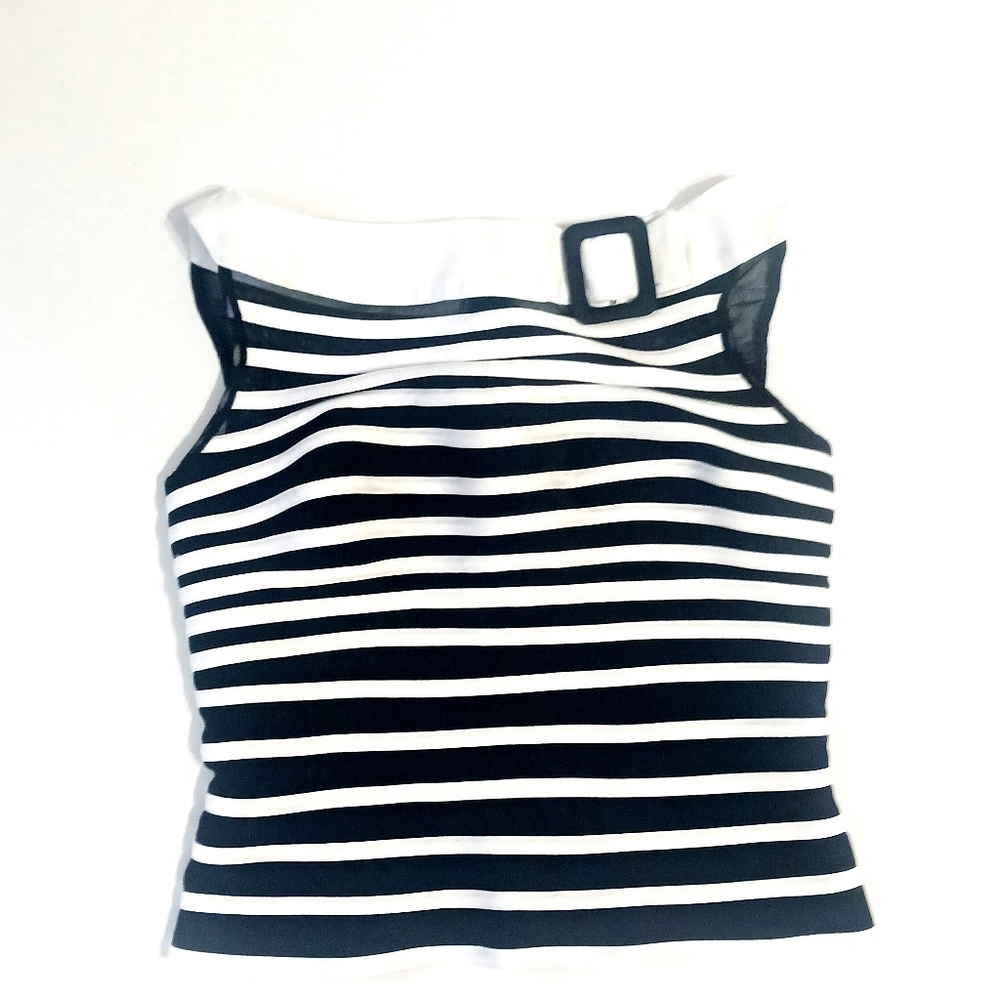 Cache Black and White Striped Top
